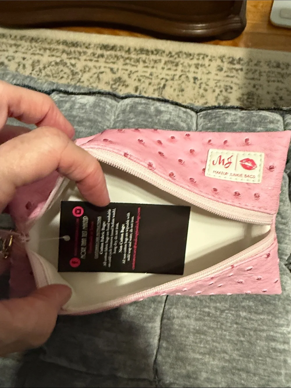 Makeup Junkie Pink Ostrich Pouch